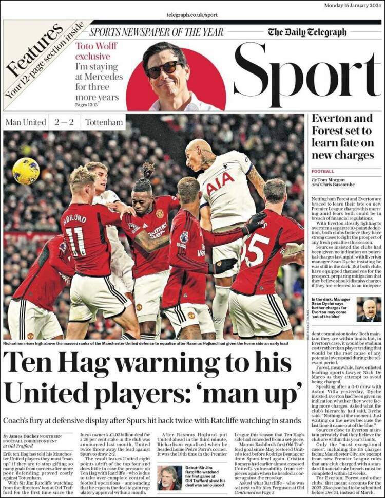 Portada de Telegraph Sport (Reino Unido)