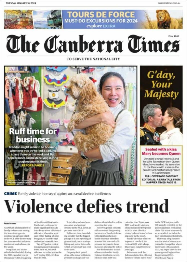 Portada de The Canberra Times (Australia)