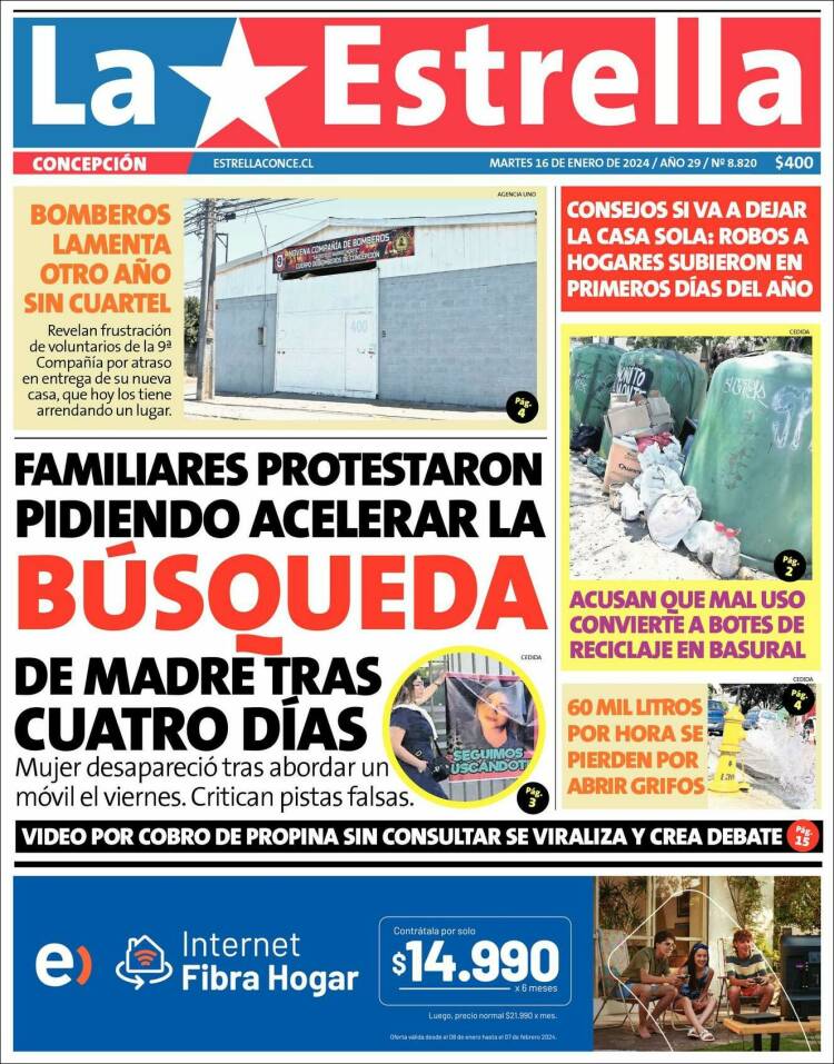 Portada de La Estrella de Concepción (Chile)