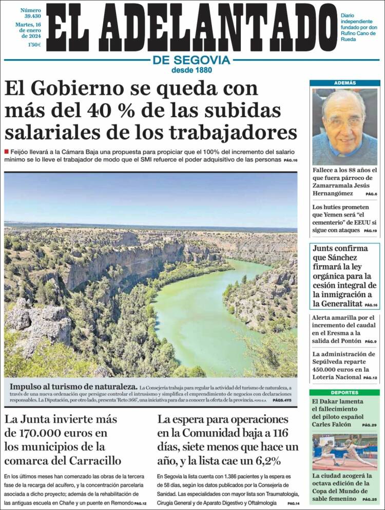 Portada de El Adelantado de Segovia (España)