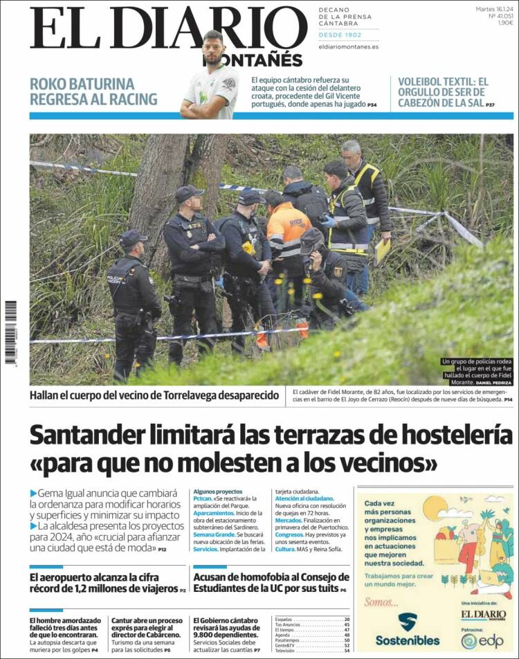 Portada de El Diario Montañés (España)