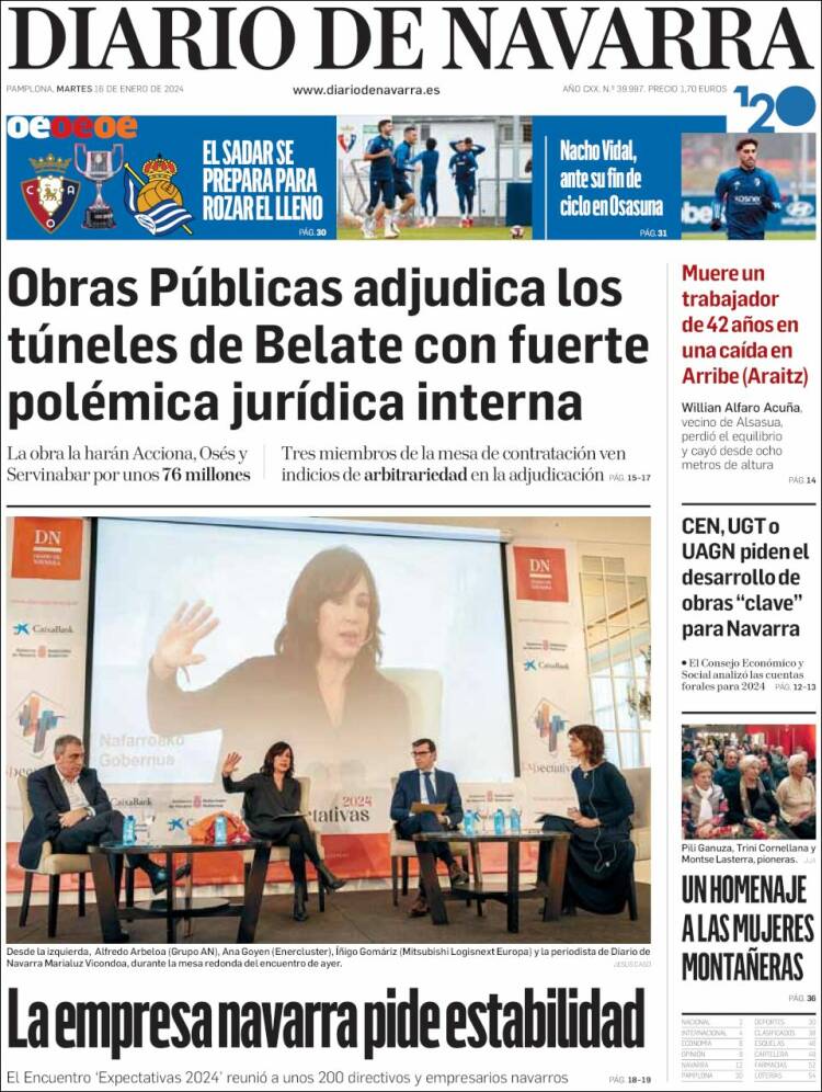 Portada de Diario de Navarra (España)