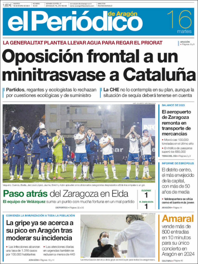 Portada de El Periódico de Aragón (España)