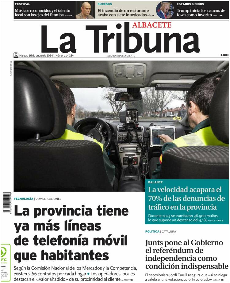 Portada de La Tribuna de Albacete (España)