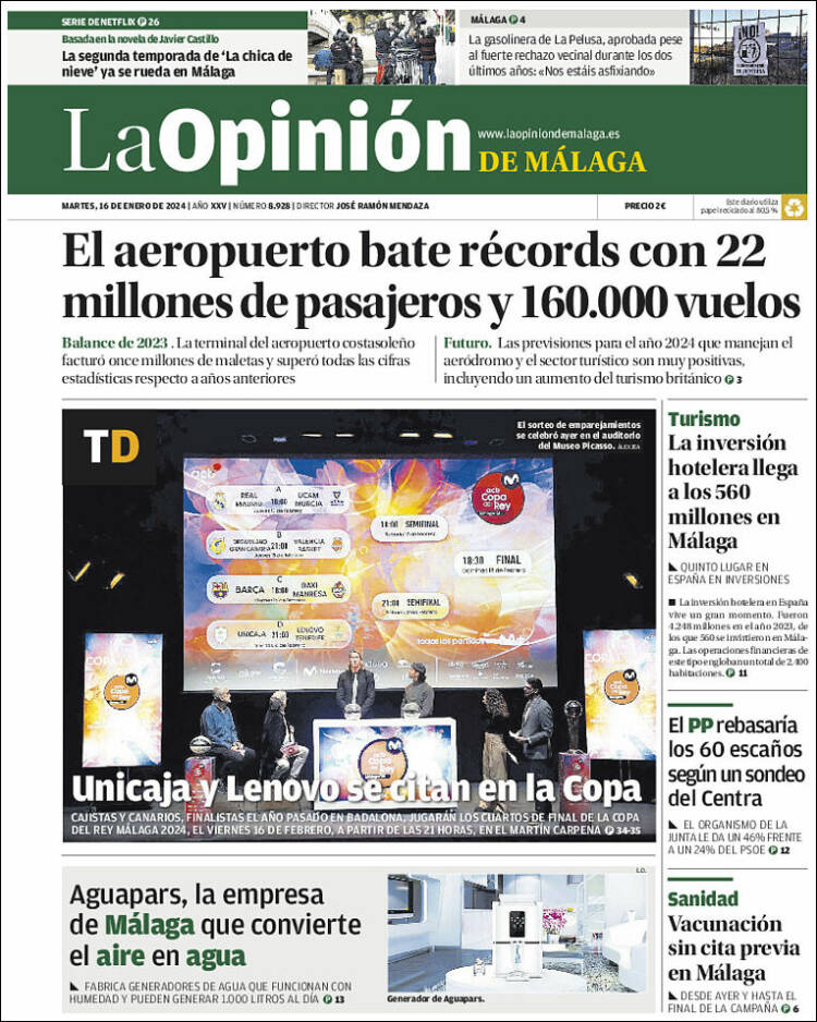 Portada de La Opinión de Málaga (España)