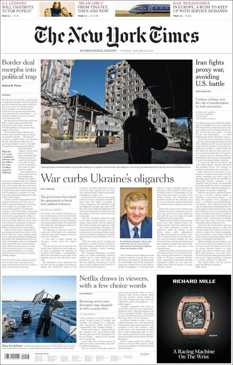Portada de International New York Times (Europa)