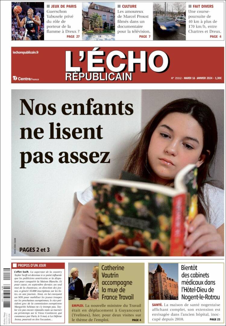 Portada de L'Echo Républicain (Francia)