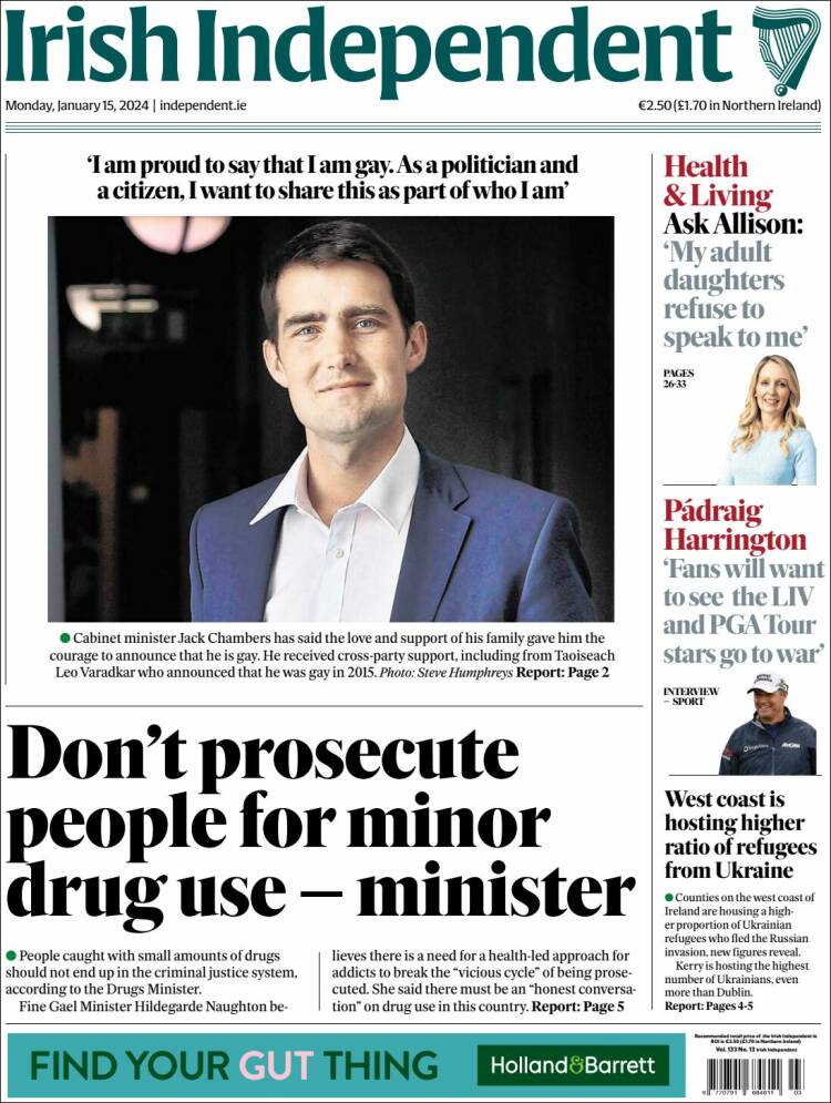 Portada de Irish Independent (Irlanda)