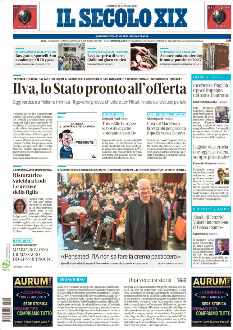 Portada de Il Secolo XIX (Italia)