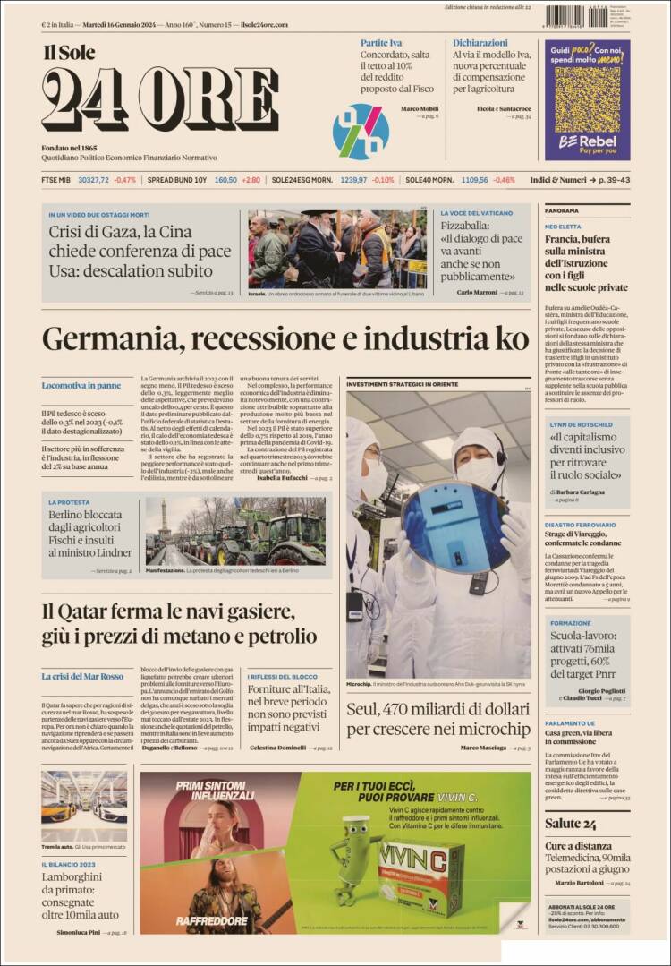 Portada de Il Sole 24 ORE (Italia)
