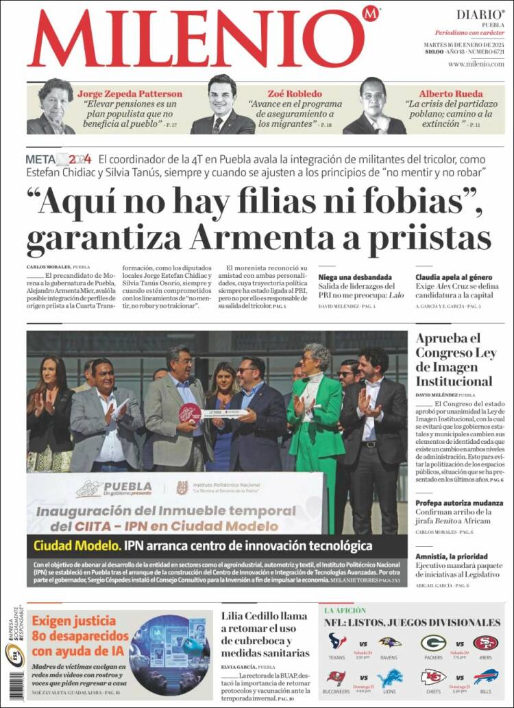 Portada de Milenio de Puebla (México)