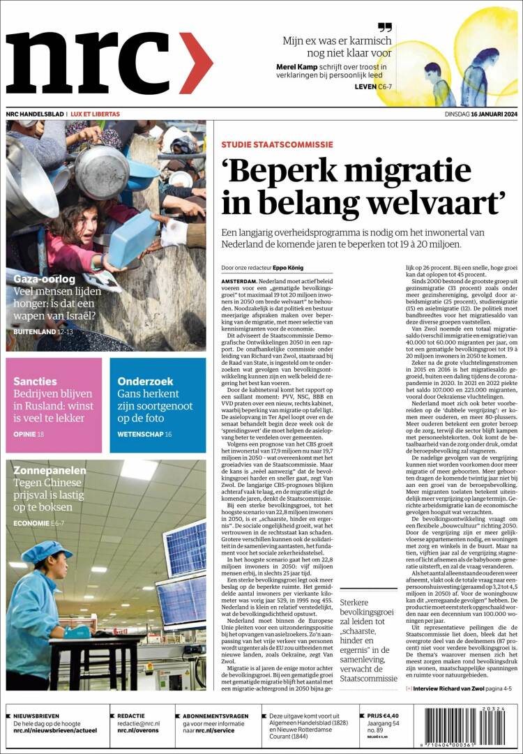 Portada de NRC Handelsblad (Pa&iacute;ses Bajos)