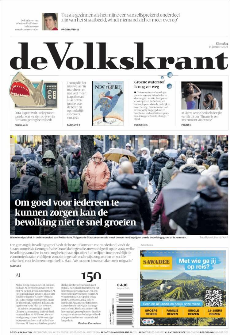 Portada de De Volkskrant (Pa&iacute;ses Bajos)