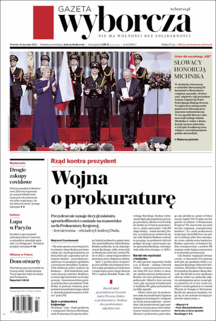 Portada de Gazeta Wyborcza (Polonia)