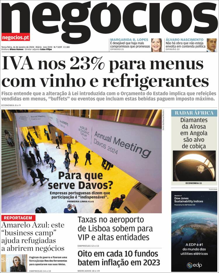 Portada de Jornal de Negócios (Portugal)