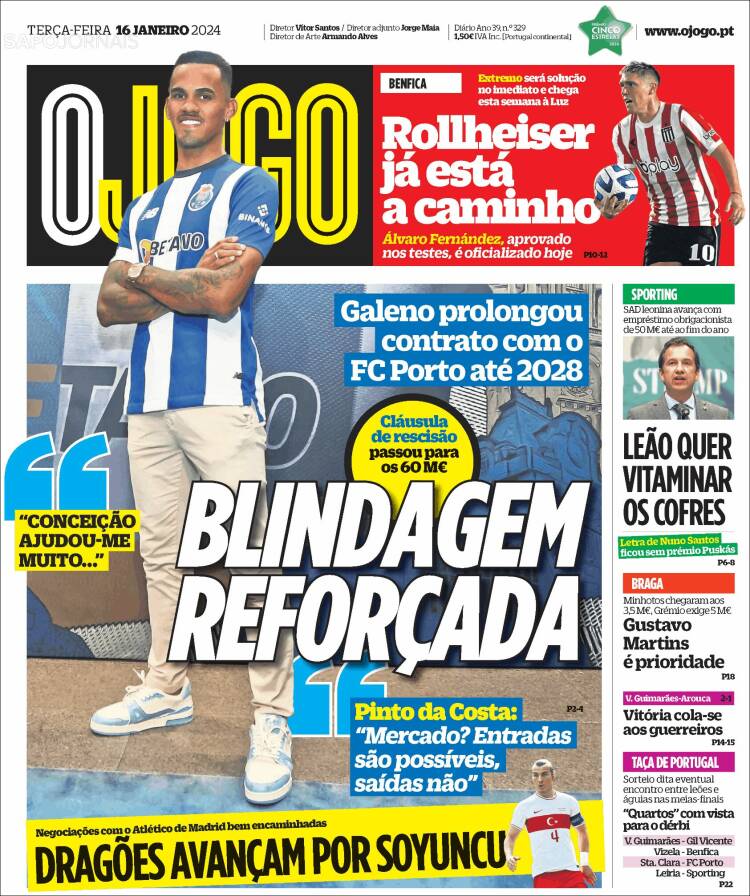 Portada de O Jogo (Portugal)