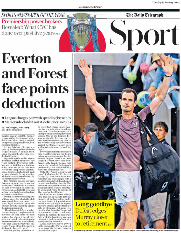 Portada de Telegraph Sport (Reino Unido)