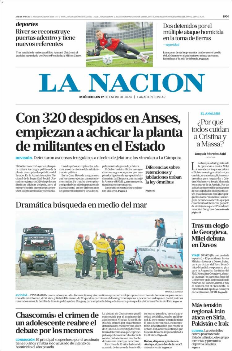 Portada de La Nación (Argentina)