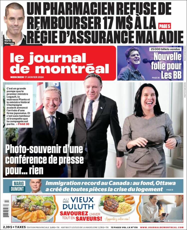 Portada de Le Journal de Montréal (Canadá)