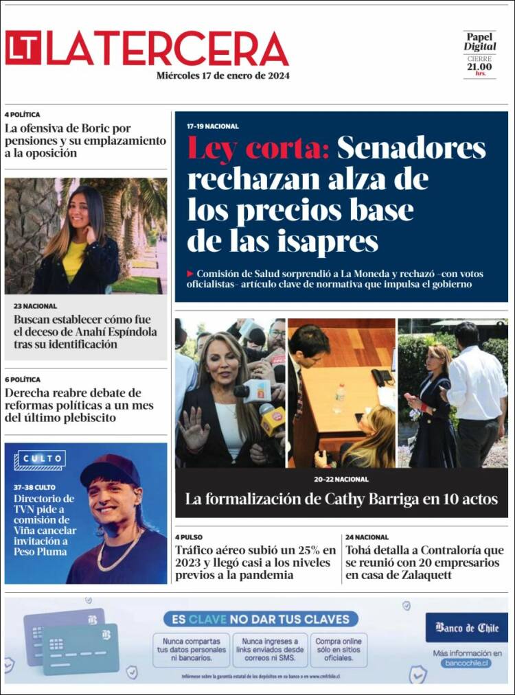 Portada de La Tercera (Chile)