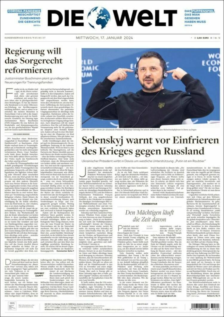 Portada de Die Welt (Alemania)