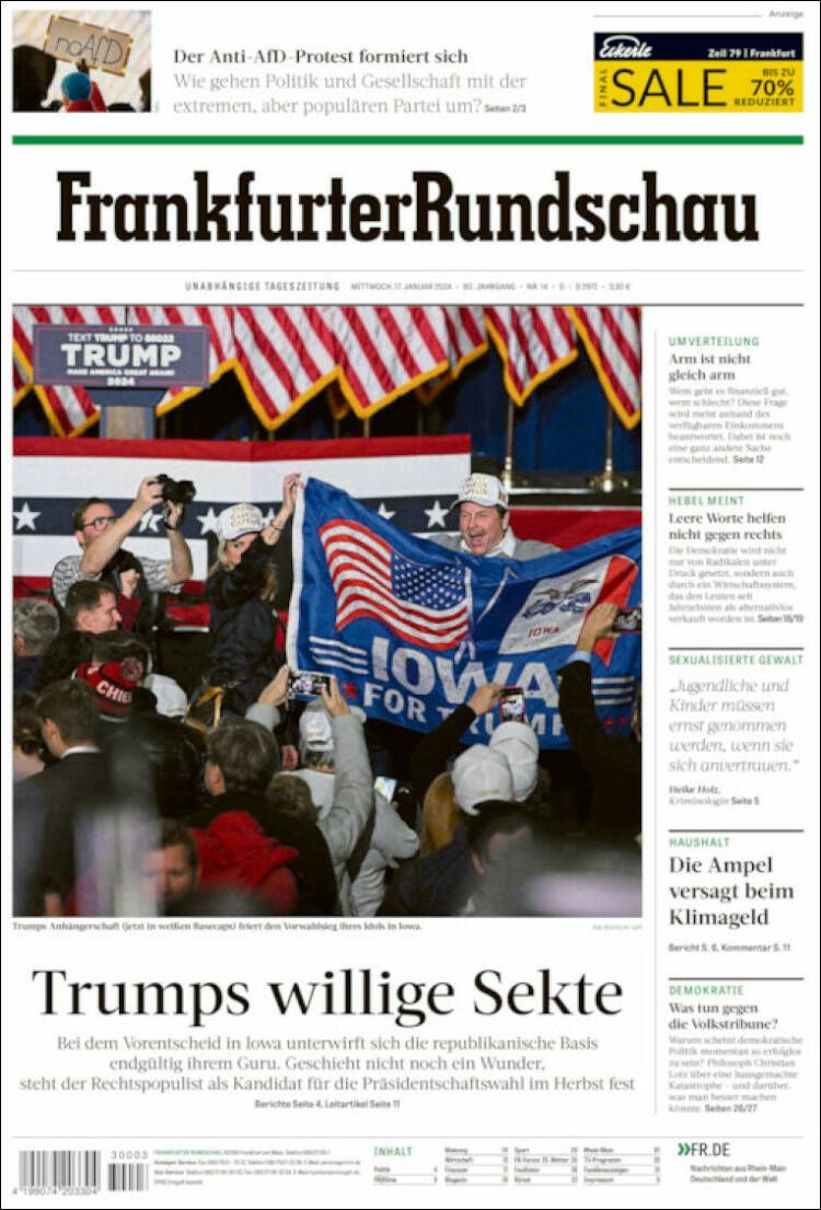 Portada de Frankfurter Rundschau (Alemania)