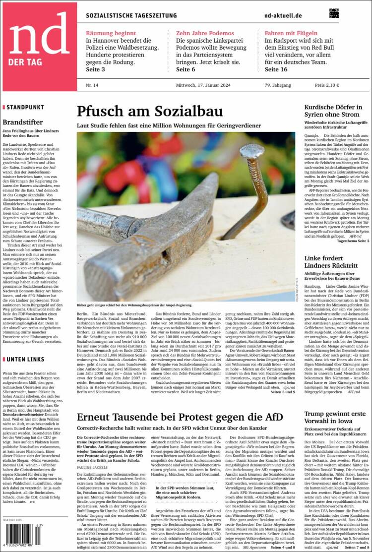 Portada de Neues Deutschland (Alemania)