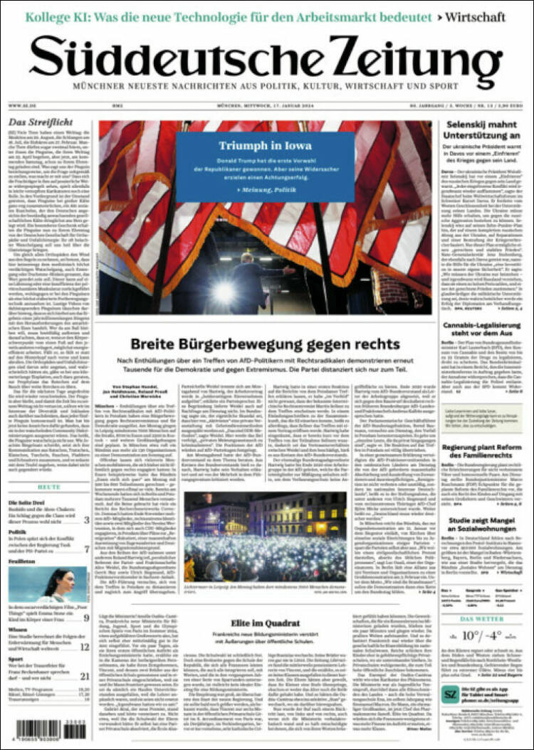 Portada de Sueddeutsche (Alemania)