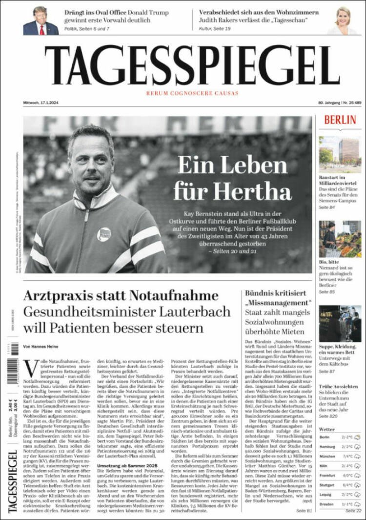 Portada de Der Tagesspiegel (Alemania)