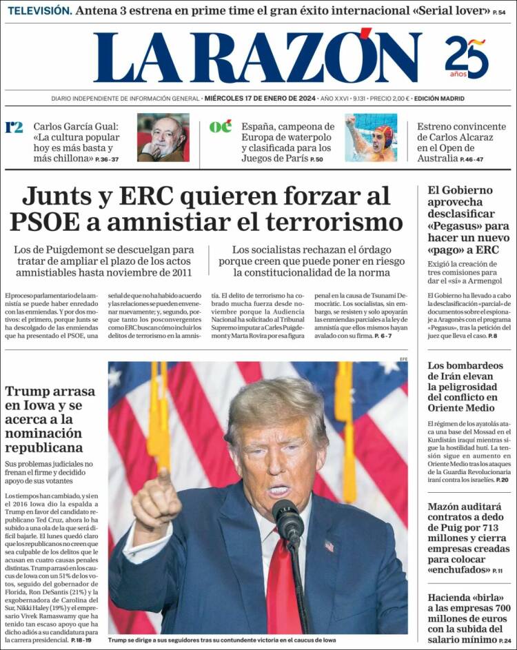 Portada de La Razón (España)