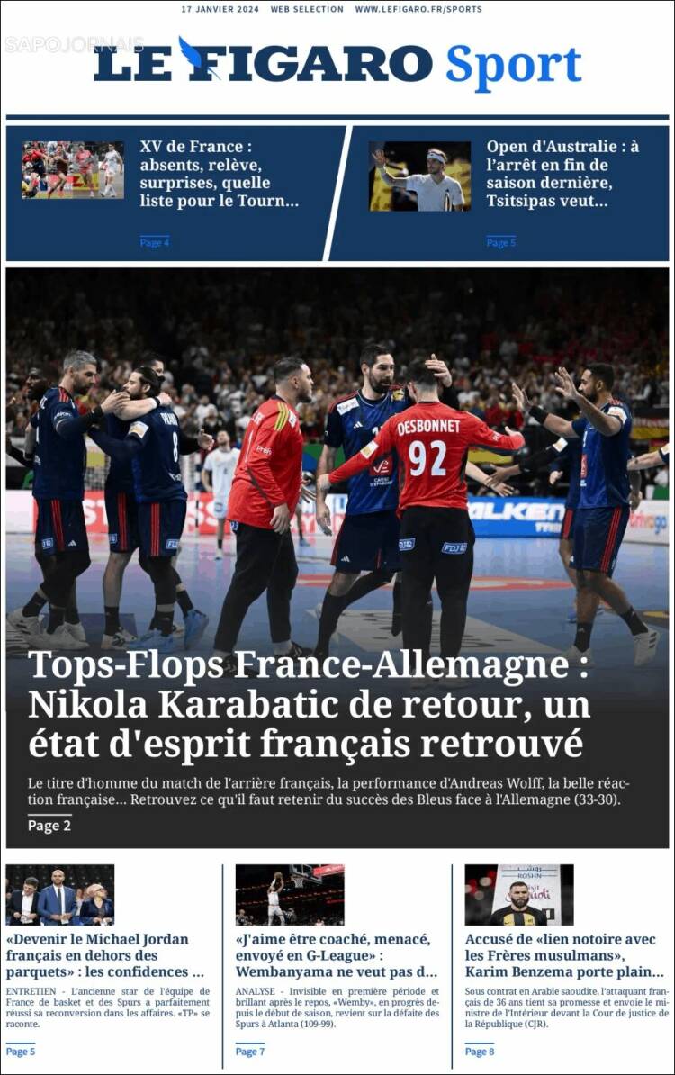 Portada de Le Figaro Sport (Francia)