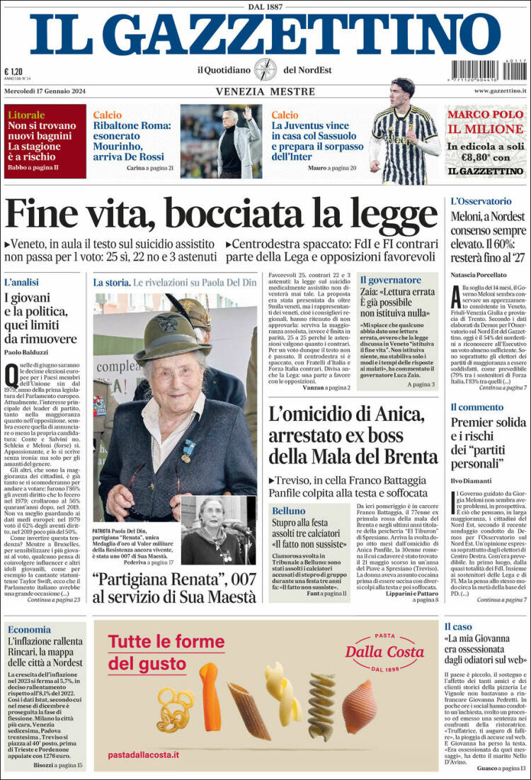 Portada de Il Gazzettino (Italia)