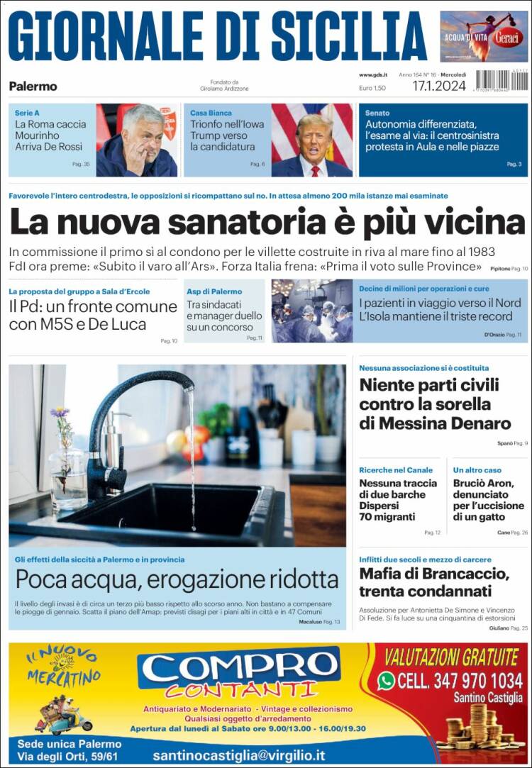 Portada de Giornale di Sicilia (Italia)