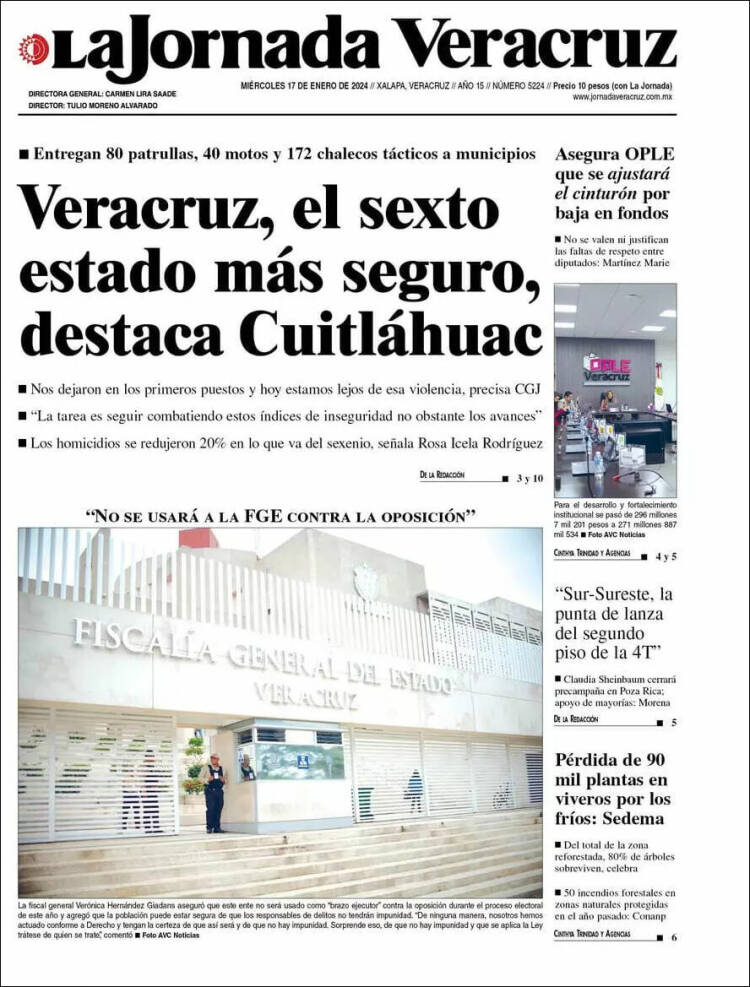 Portada de La Jornada Veracruz (M&eacute;xico)
