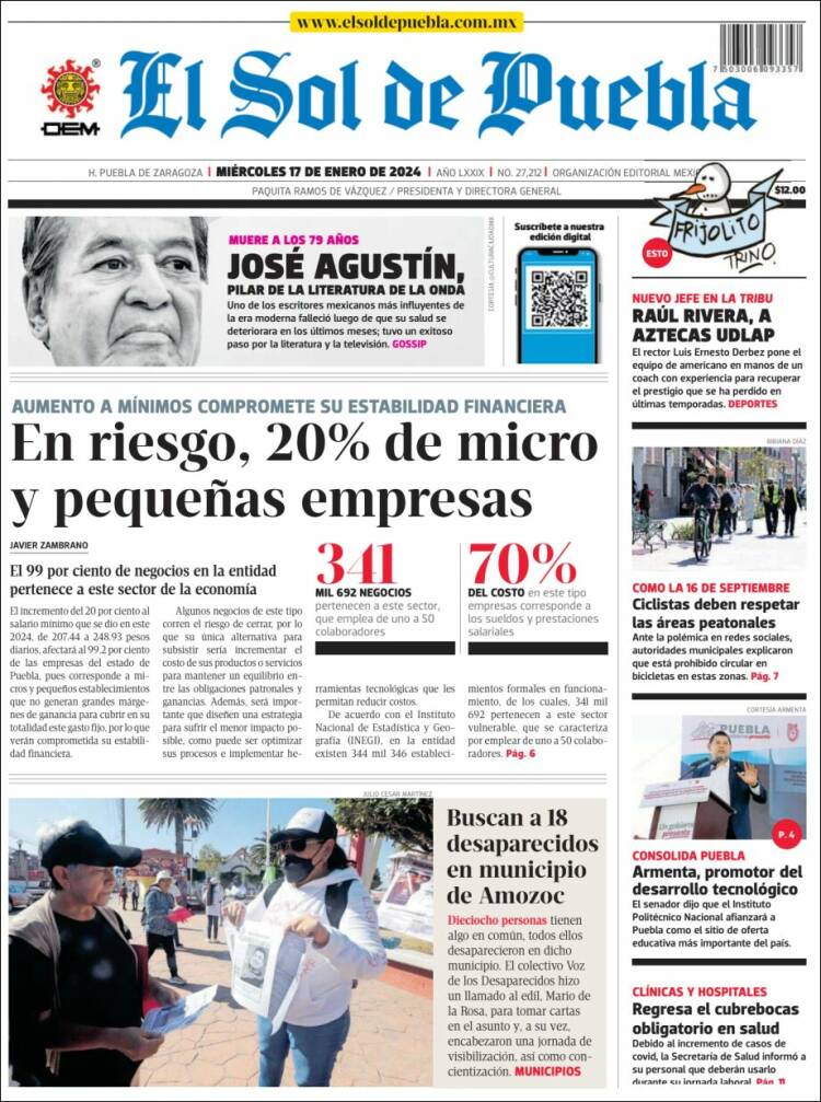 Portada de El Sol de Puebla (M&eacute;xico)