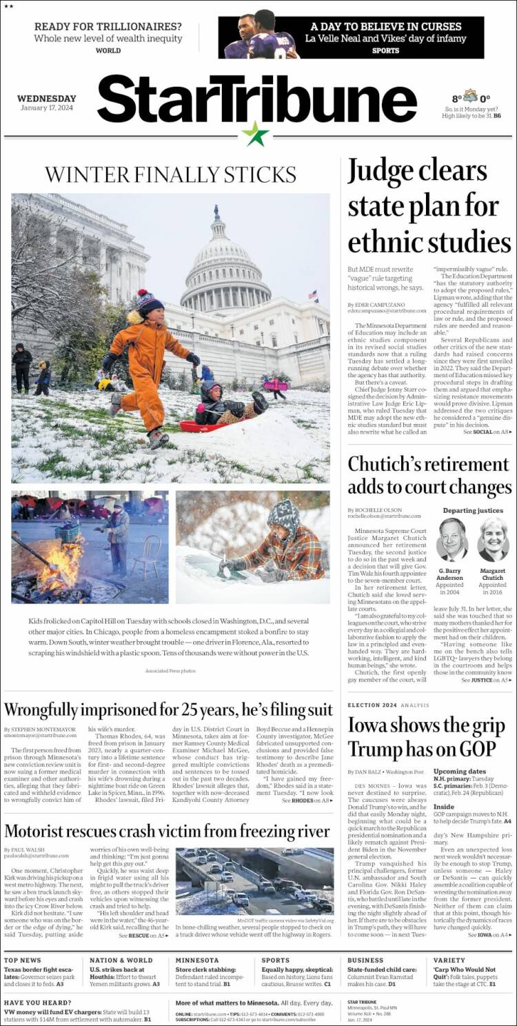 Portada de Star Tribune (USA)