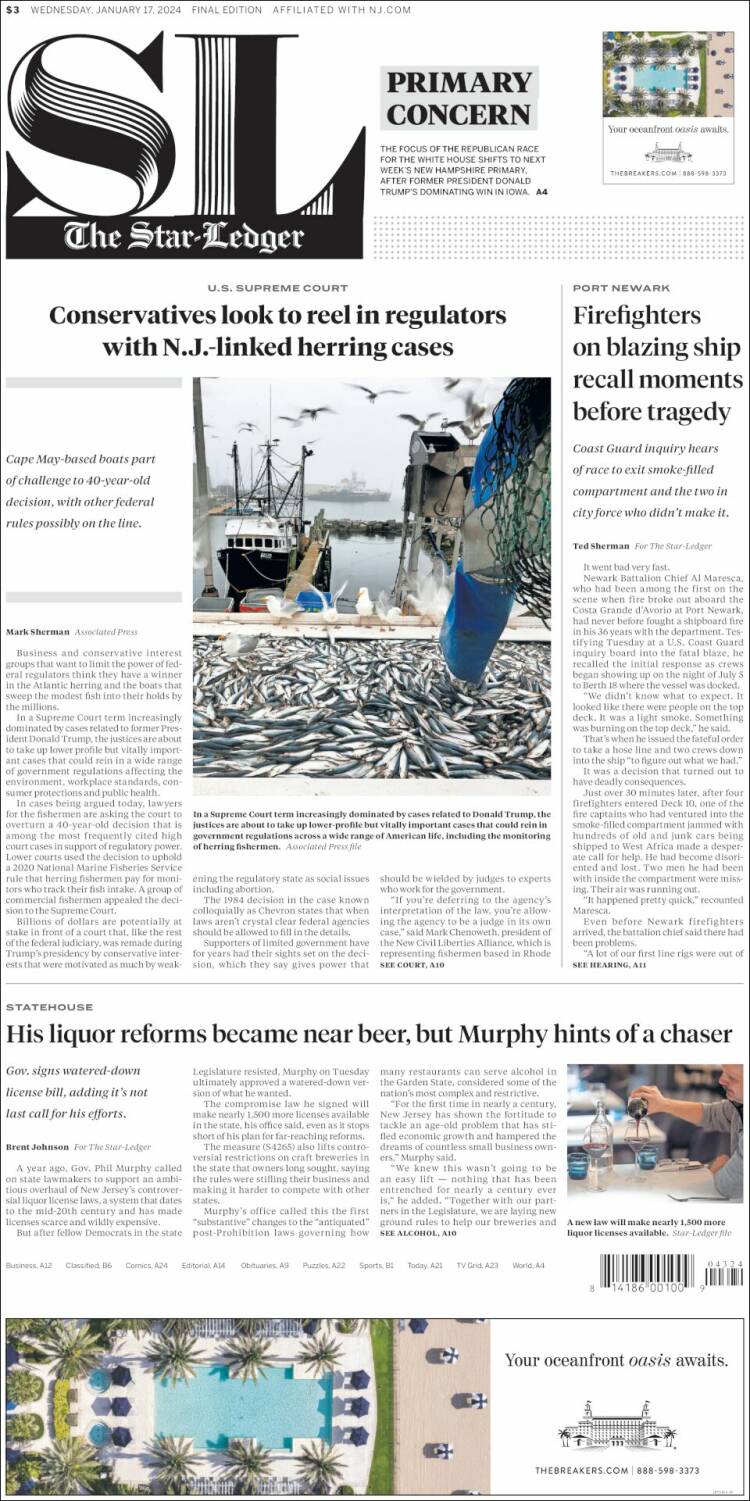 Portada de Star-Ledger (USA)