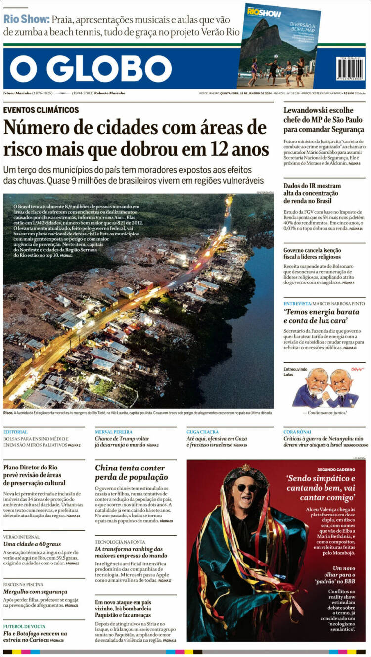 Portada de O Globo (Brasil)