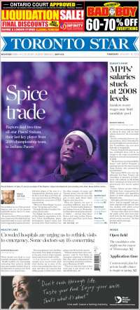 Portada de The Toronto Star (Canadá)