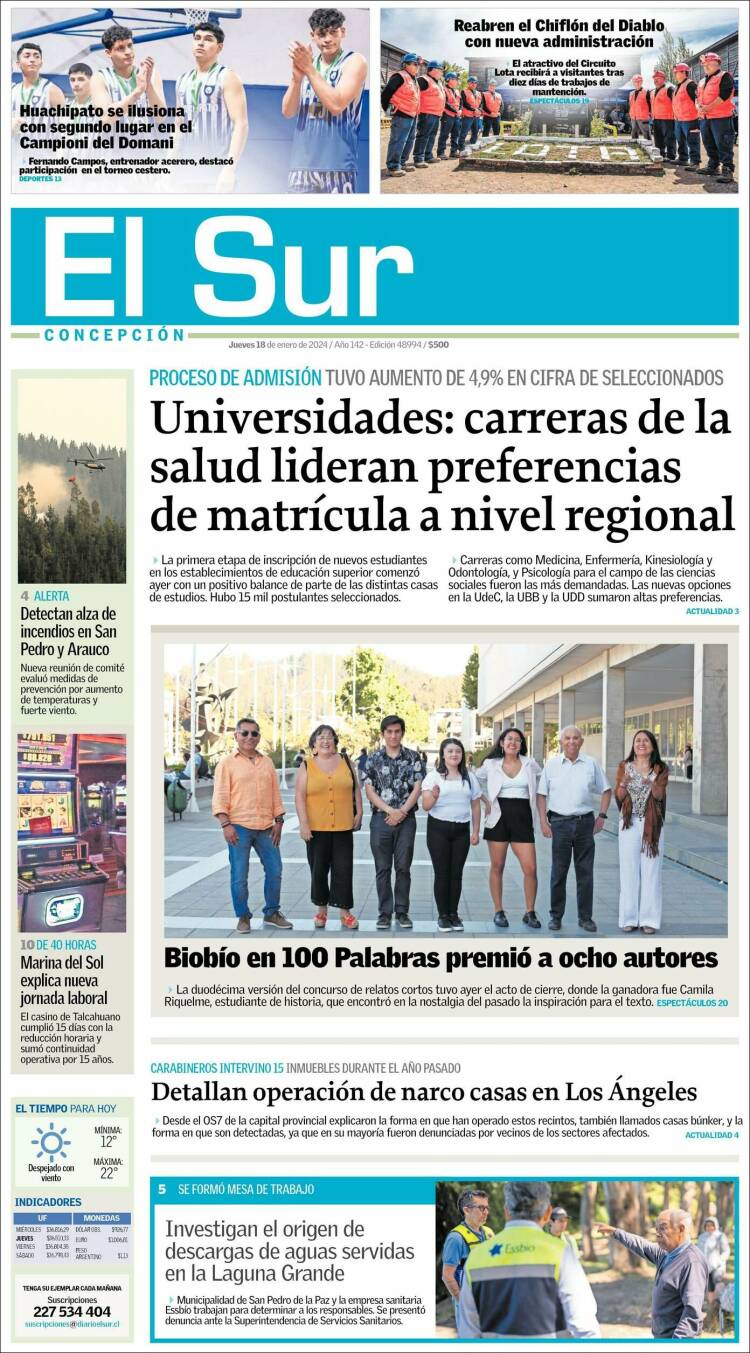 Portada de El Sur (Chile)