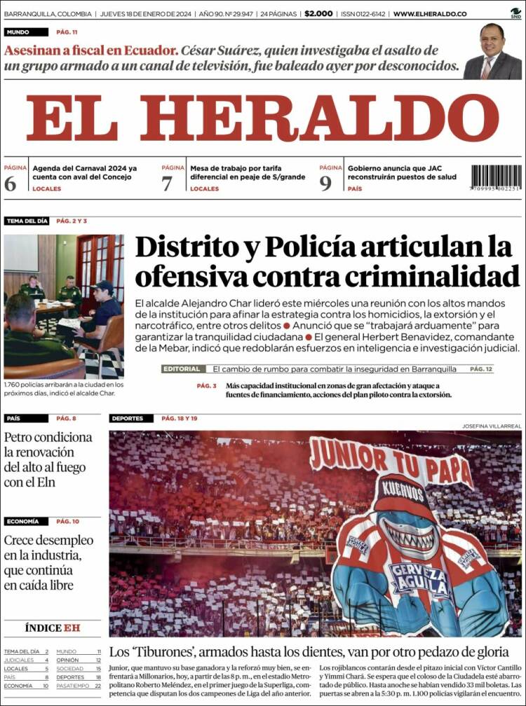 Portada de El Heraldo (Colombia)