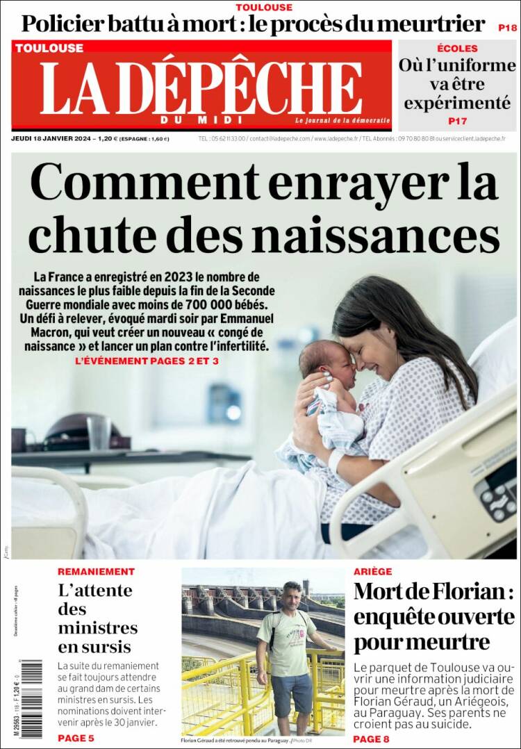 Portada de La Dépêche du Midi (Francia)