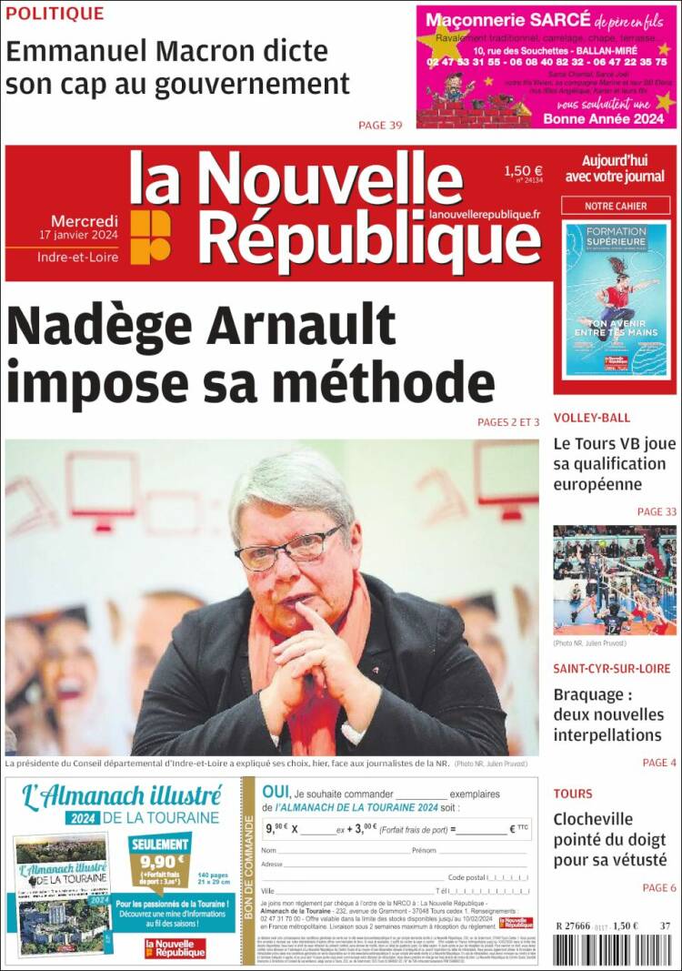 Portada de La Nouvelle Republique (Francia)