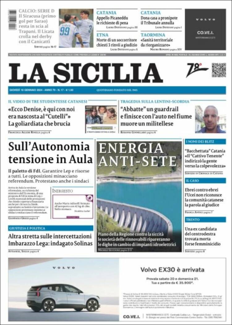 Portada de La Sicilia (Italia)