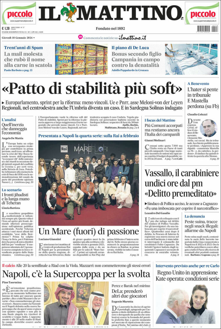 Portada de Il Mattino (Italia)