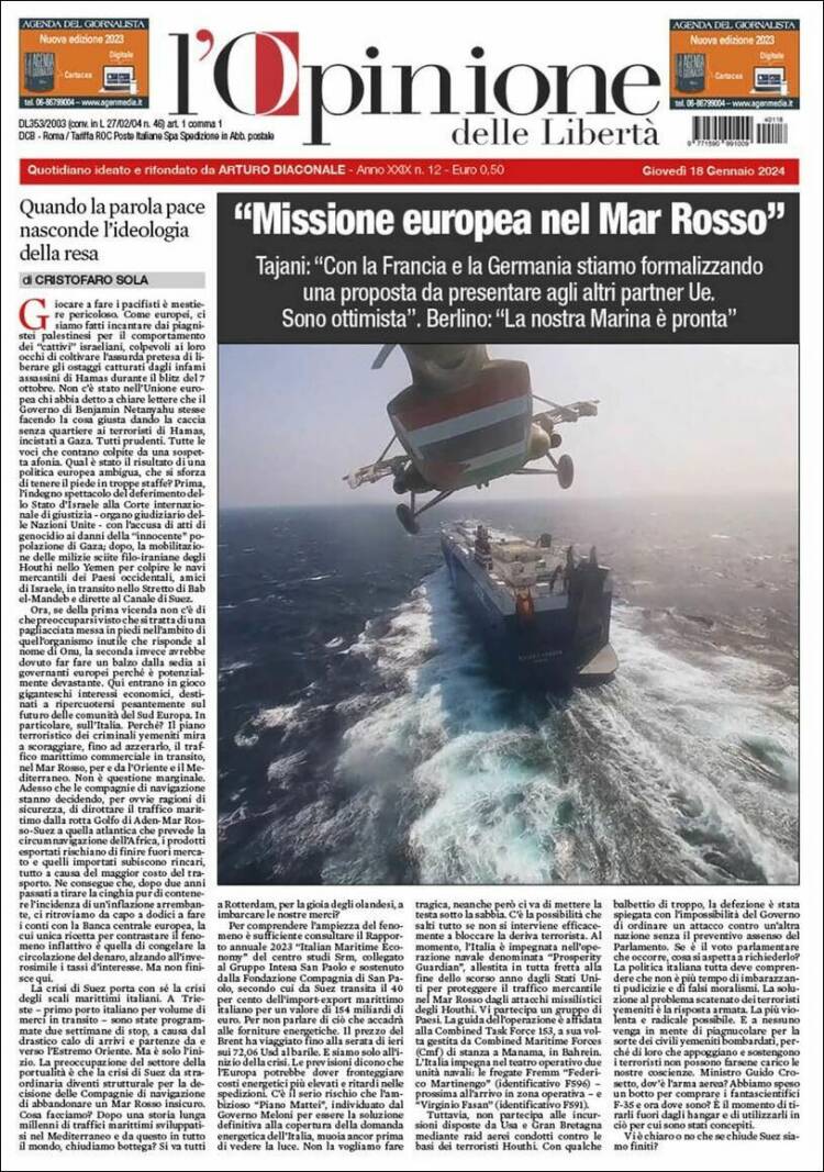 Portada de L'Opinione  delle Libertà (Italia)