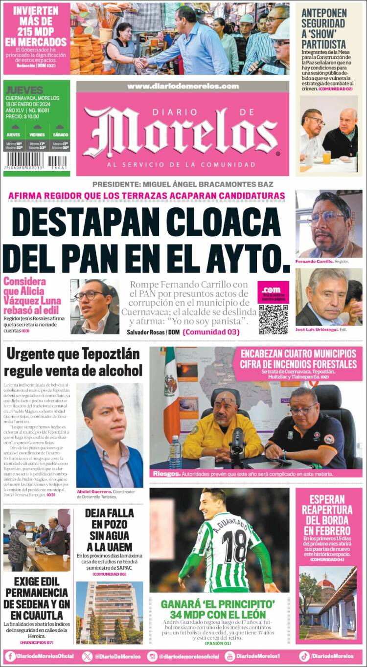 Portada de Diario de Morelos (M&eacute;xico)