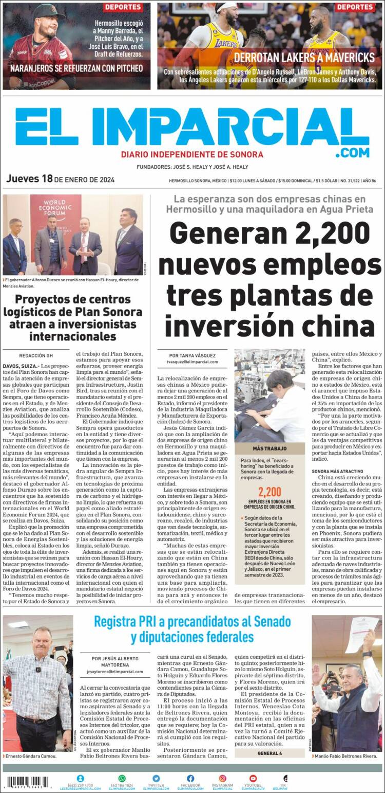 Portada de El Imparcial (M&eacute;xico)