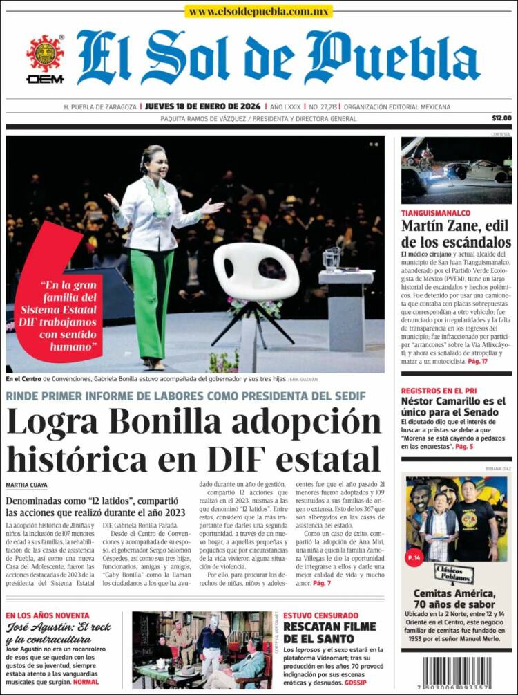 Portada de El Sol de Puebla (M&eacute;xico)