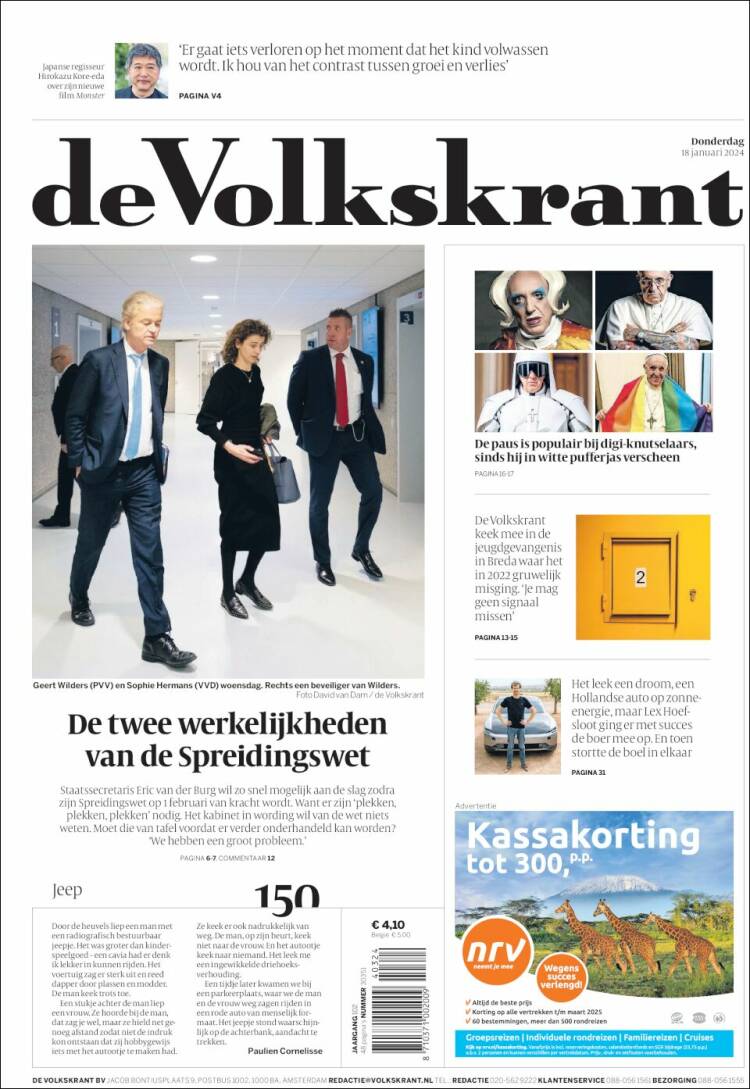 Portada de De Volkskrant (Pa&iacute;ses Bajos)